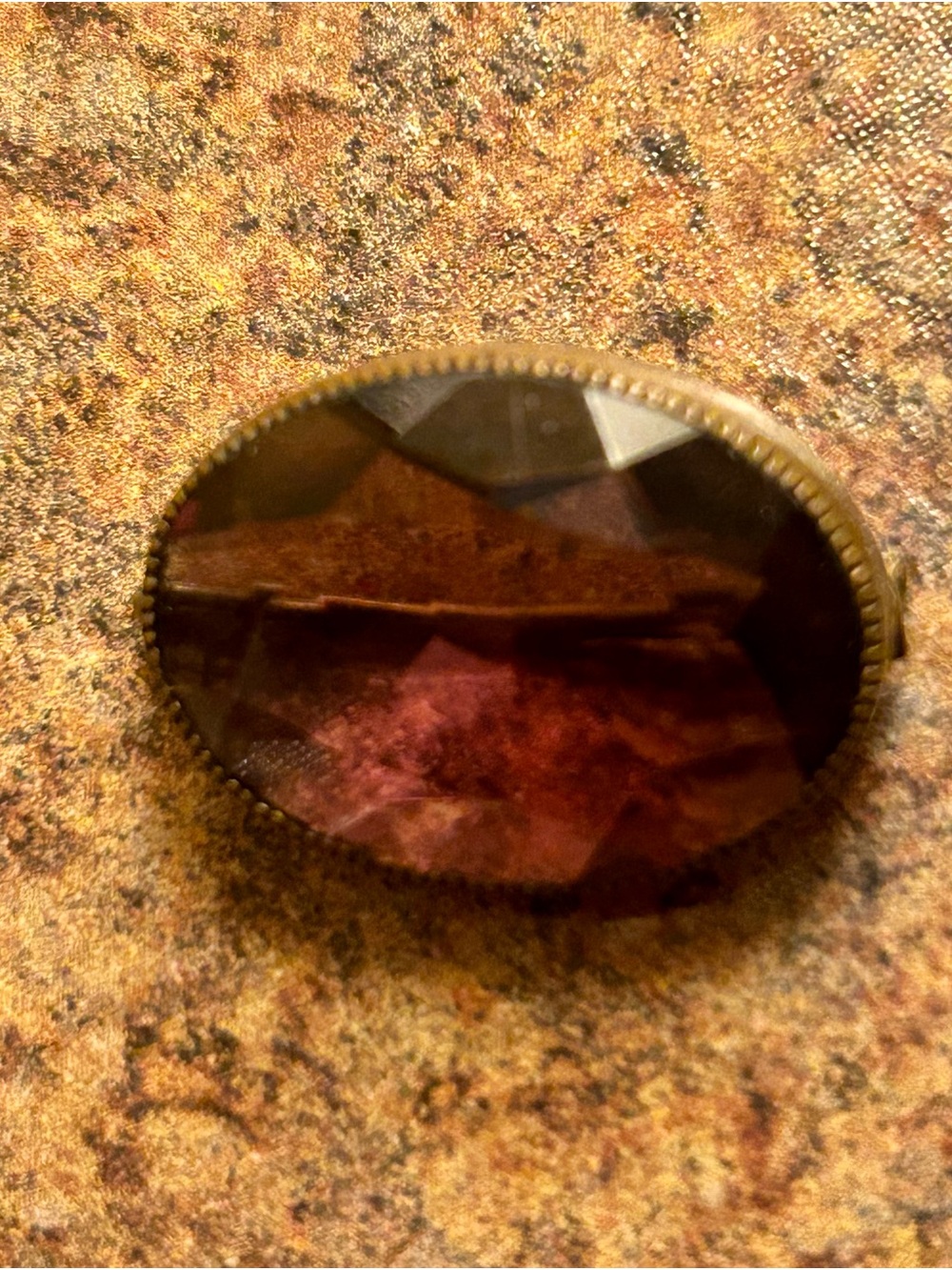 Antique Oval Faceted Stone Brooch - Deep Purple